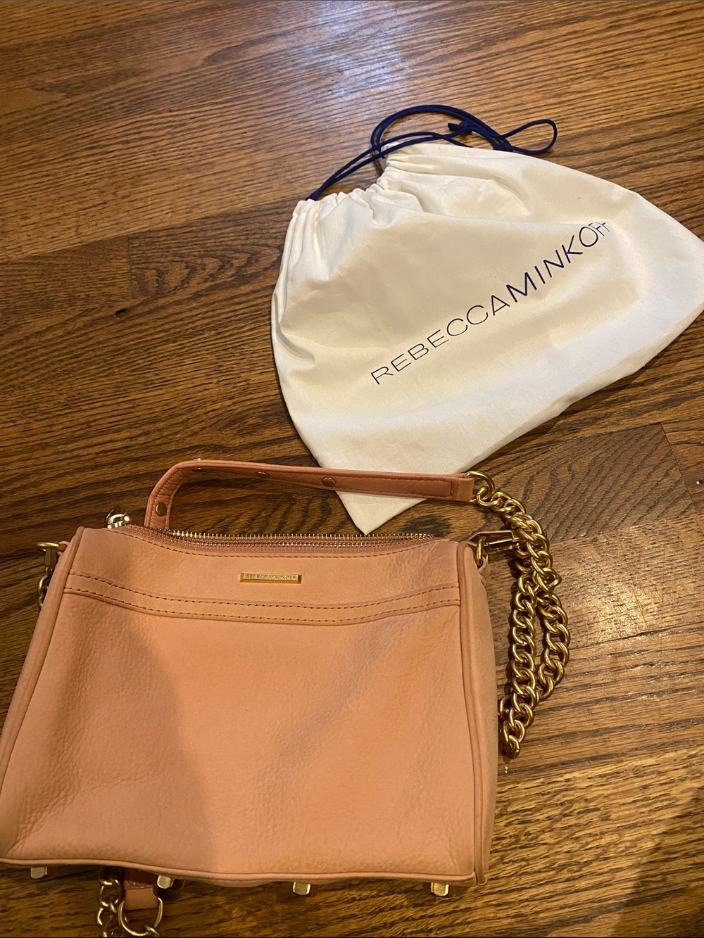 Rebecca Minkoff Blush Pink Leather Shoulder Bag with Gold Chain Strap